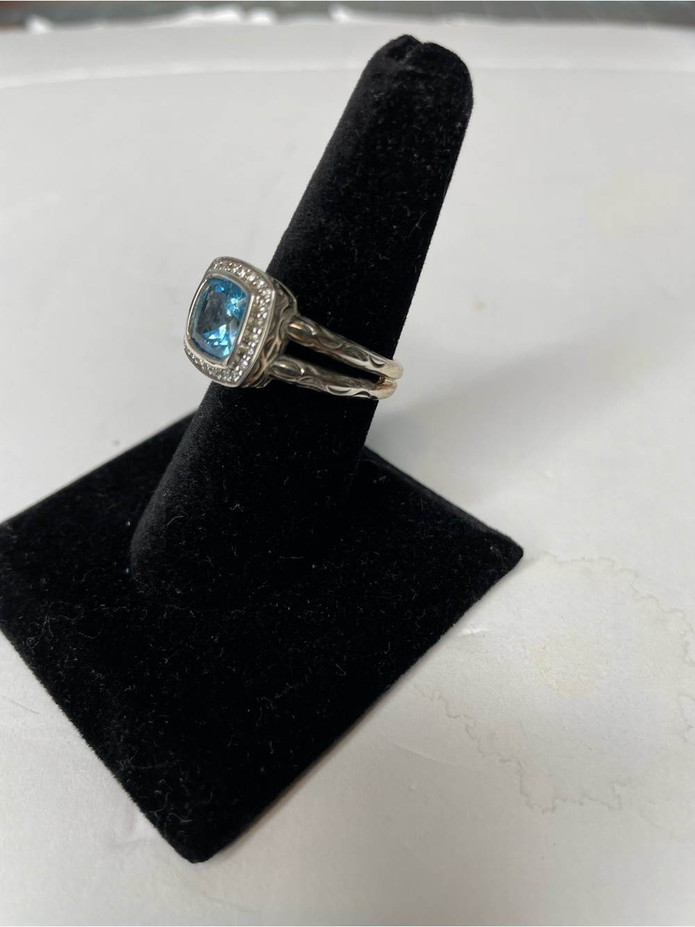 Effy Blue Topaz Halo Diamond Sterling Silver Ring Size 7.5 - Picture 5 of 14